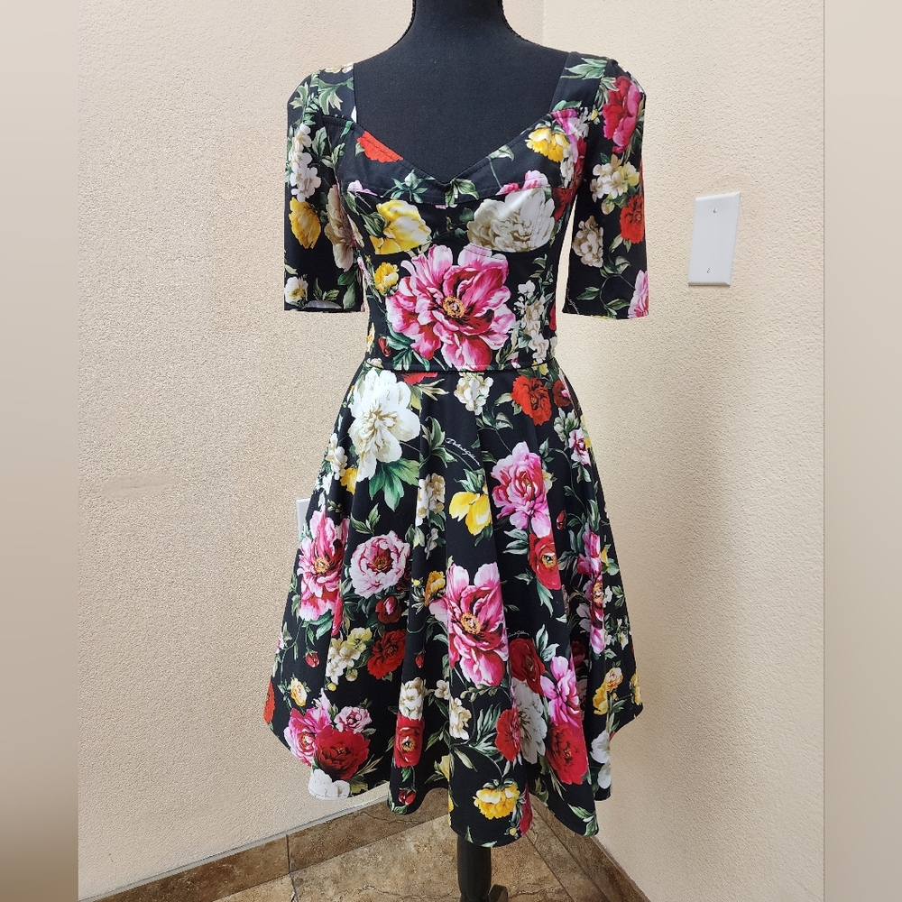 Dolce & Gabbana Floral Bustier Flare Dress